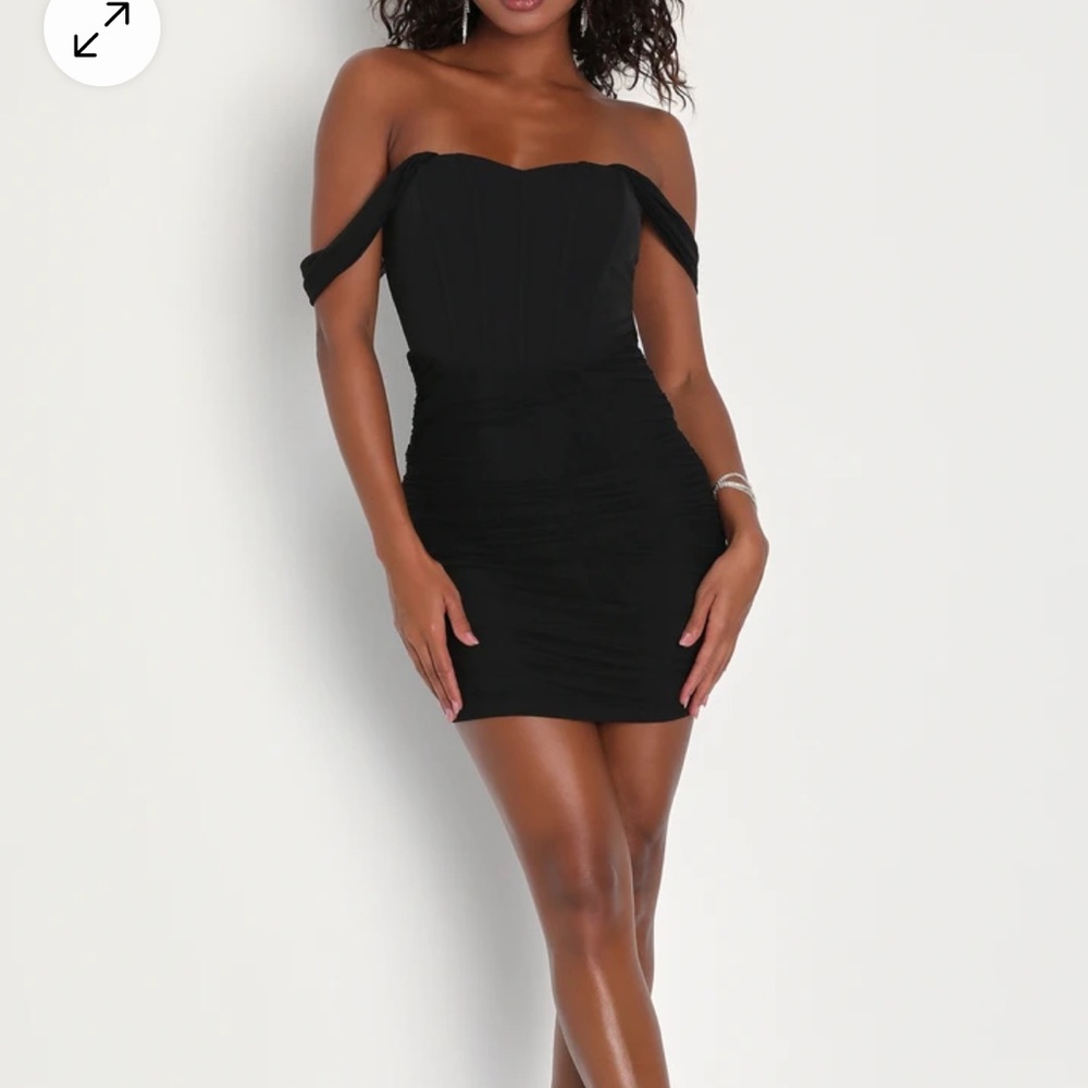 NWT Enticing Aura Black Ruched Off-the-Shoulder Corset Mini Dress